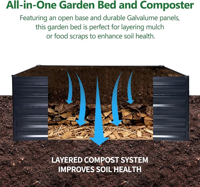 Galvalume Raised Garden Bed 8x4x1.95FT–3X Rust Resistant Aluminum-Zinc Steel,466 Gallon Extra Deep Metal Planter Box, Heavy Duty Outdoor Vegetable Garden Bed for Tomatoes, Potatoes & Root Crops