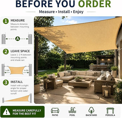 90% Outdoor Sun Shade Cloth, 8' x 10', Pergola, Deck, and Backyard Patio Sunshade with UV Protection, Heat Resistant HDPE Material, Reinforced Grommets (8x10 FT, Wheat)