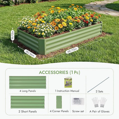INNO STAGE Galvanized Raised Garden Bed Kit, 6x3x1FT Metal Raised Garden Beds for Vegetables, Rust-Resistant & Easy Assembly, Outdoor Raised Beds for Gardening, Flowers, Herbs (Green)