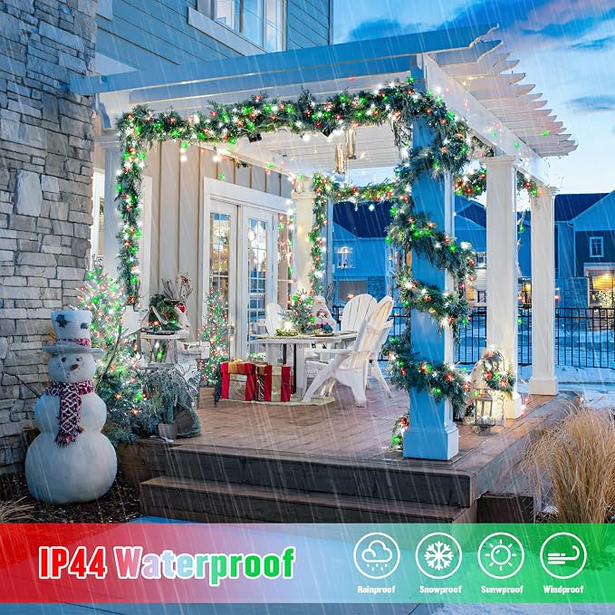 JMEXSUSS 2 Pack Solar Christmas Lights, Total 400LED, Red White and Green | Outdoor Waterproof, 151FT 8 Modes Solar String Lights for Outside Patio Yard Garden Tree Christmas Decorations