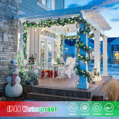 JMEXSUSS 2 Pack Solar Christmas Lights, Total 400LED, Red White and Green | Outdoor Waterproof, 151FT 8 Modes Solar String Lights for Outside Patio Yard Garden Tree Christmas Decorations