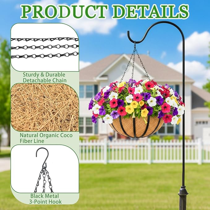 Hanging Planters for Outdoor Plants 4 Pack 14 inch Metal Hanging Flower Basket with Coco Coir Liner Wire Plant Holder Watering Flower Baskets Pot Hanger Garden Decoration for Indoor Outdoor(DQL)