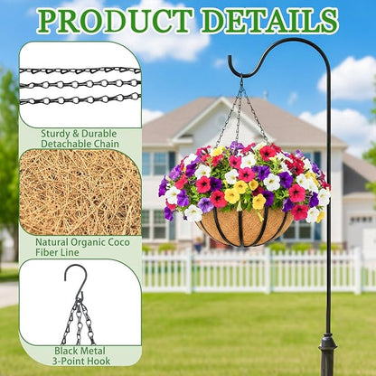 Hanging Planters for Outdoor Plants 4 Pack 12 inch Metal Hanging Flower Basket with Coco Coir Liner Wire Plant Holder Watering Flower Baskets Pot Hanger Garden Decoration for Indoor Outdoor(DQL)