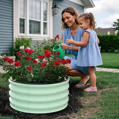 Garvee Galvanized Raised Garden Bed, 2Pcs Raised Garden Beds Outdoor, Round Planter Raised Beds with Gloves and Rubber Edge Trim for Vegetables, Flowers and Herbs, 3x3x1 FT, Green