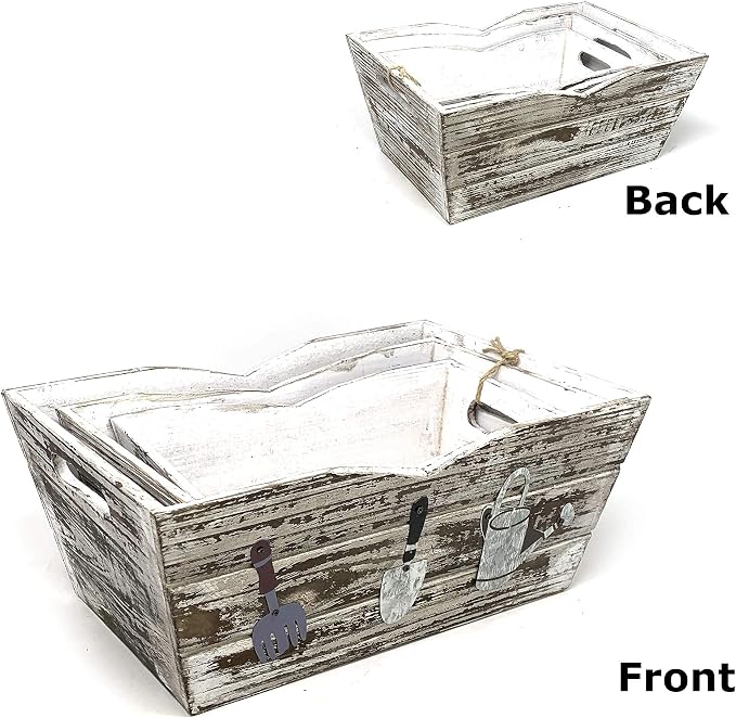allgala HD88341 3-PC set Wooden Boxes Planter Trough for flower pots - Indoor Outdoor decoration Storage Display Boxes (Style 4)