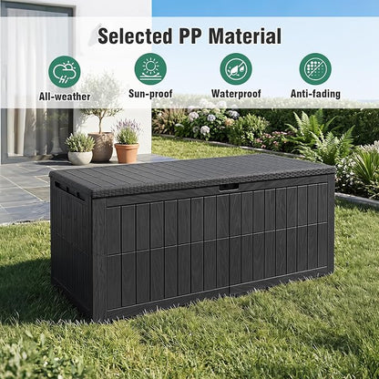 Tangkula 180 Gallon Outdoor Storage Box, Waterproof PP Resin Patio Storage Box with Lockable Lid for Indoor & Outdoor Use, 2-in-1 Rattan Design Deck Box for Cushions, Garden Tools