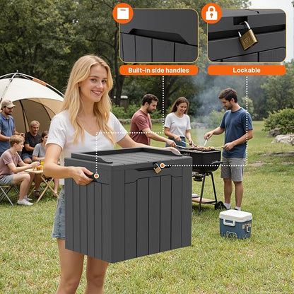 32 Gallon Deck Box Outdoor Indoor Waterproof Storage Box for Patio Furniture, Pool Accessories, Garden Tools, and Cushion Storage, Gray