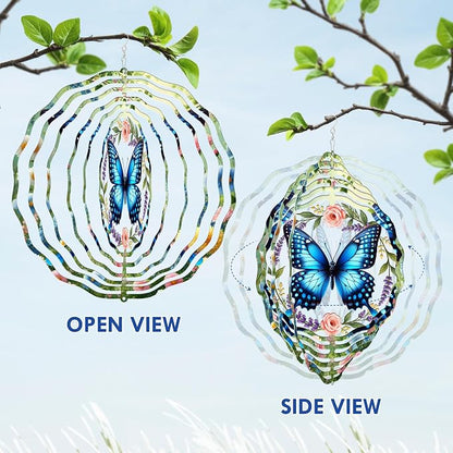 FLAGWIX Butterfly Wind Spinners Outdoor - 3D Stainless Steel Metal Spinner 12 in - Birthday Gifts for Mom, Butterfly Gifts for Women, Yard Decorations Outdoor, Garden Decor