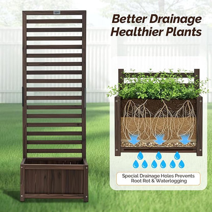 VINGLI Wooden Planter with Trellis, 51" Height Elevated Garden Beds Outdoor, FreeStanding Planter Box with Drainage Holes for Flower, Vegetable, Fruit, Herb in Garden, Patio, Balcony, 1PCS