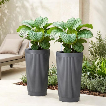 TUYOHW Set of 2 Large Round Tall Planter for Indoor or Outdoor 24" Flower Pots for Porch, Patio, Backyard, Large Planters for Outdoor Indoor Plants