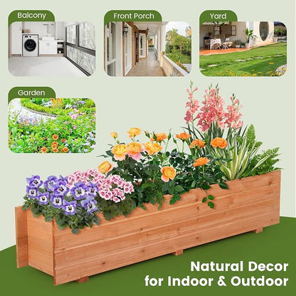 Raised Garden Bed, 44” x 11” x 10” Wooden Flower Bed with 2 Drainage Holes & Removable Bottom, Long Narrow Decorative Garden Bed, Planter Box Outdoor for Vegetables Flowers Fruits Herbs