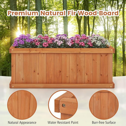 S AFSTAR 2 Pieces Raised Garden Beds, 31” X 14” X 12” Fir Wood Rectangle Planter Box W/4 Drainage Holes & Detachable Base Plate, Raised Bed Planter Kit Box for Patio Backyard
