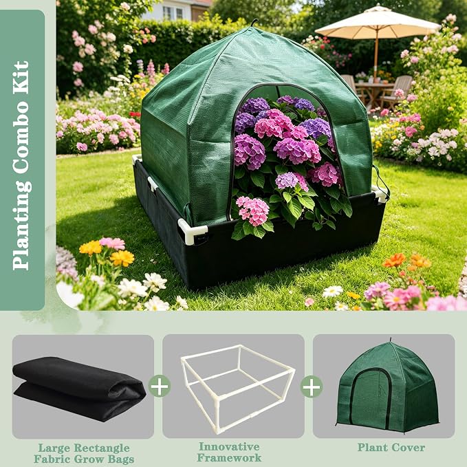 4.6*4.6FT Felt Garden Raised Bed with Plant Covers, No-Tool Growing Bed with Bug Insect Proof Mesh Plant Tents & Sun Shade, 3 Sizes Plant Protection System for Vegetables, Fruits & Flowers