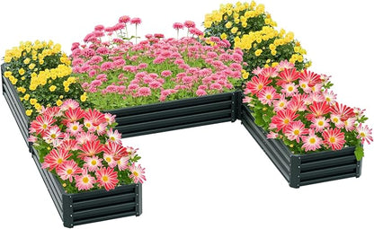 Outsunny 8 x 8ft DIY Raised Garden Bed, Large Galvanized Steel Planter Box with 5 Compartments, for Outdoor Plants, Vegetables, Flowers, Herbs, Easy Assembly, Green
