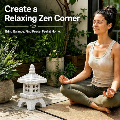 Nacome Solar Pagoda Garden Statues: 11.5 inches Outdoor Weatherproof Resin Zen Decor for Landscape Balcony Patio Porch Yard Ornament(Gray)