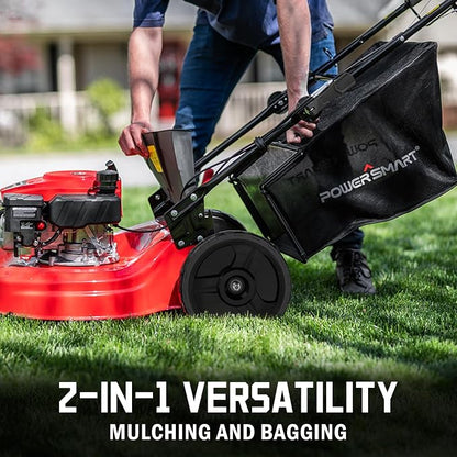 PowerSmart 21-Inch 144cc Gas Lawn Mower & 16-Inch 25.4cc String Trimmer/Edger with 10-Inch Brush Cutter for Grass Cutting