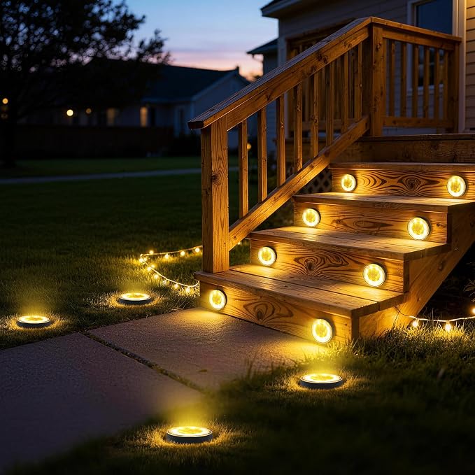 Joomer 2-in-1 Solar Lights Outdoor Waterproof, 16 Pack 8 LED, Warm White | Solar Powered Garden Lights Ground Disc Landscape Lighting for Patio Pathway Lawn Yard Driveway Walkway Deck Step