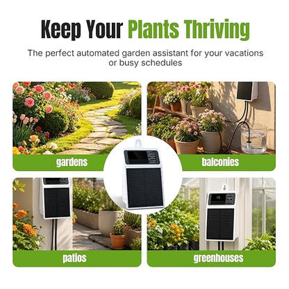 Mcbazel Solar Automatic Drip Irrigation Kit, USB-C & Solar-Powered Plant Waterer for 10 Potted Plants, Auto Watering System with Timer & Anti-Siphon, IPX5 Waterproof for Indoor Outdoor Vacation