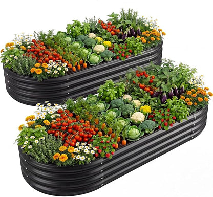 Land Guard 2Pcs 8ft Galvanized Steel Raised Garden Bed, 8 x 4 x 1 ft Large Metal Raised Planter Beds, Raised Garden Bed for Vegetables, Grey