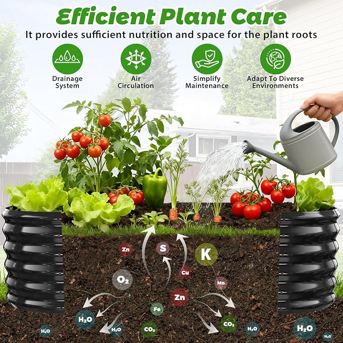 YSEJOMP 17" Tall Oval-Shaped/Elliptic Metal Raised Garden Bed Outdoor Black | 60X24X17 Inch,1.5 FT Tall,0.8MM Thick Galvanized Metal Painted,for Variety of Flowers,Herbs,Vegetables.with Gloves,Tool free