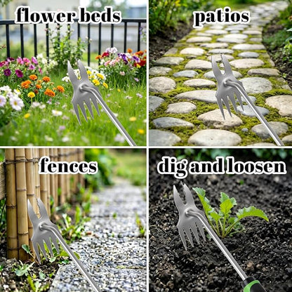 Weed Puller Tool, 5-Claw & Crab Claw 2-in-1 Heavy Duty Weed Remover, Ergonomic Long Handle Manual Weeding Tool for Dandelion, Crabgrass, Patio, Lawn & Garden