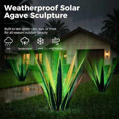 KODIBO 24” Metal Agave Plant Outdoor Decor with Solar Light, Vintage Green | IP65 Waterproof Solar Garden Light, Weather-Resistant Metal, Tequila Rustic Sculpture for Patio Yard Flower Bed, Home Decor