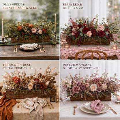 Dandat 1 Set Wood Boxes for Centerpieces 28x5 Inch Rectangle Wooden Planter Box Rustic Wood Planter with Removable Plastic Liner Floral Foam Blocks for Christmas Wedding Home Garden Decor(Dark Brown)