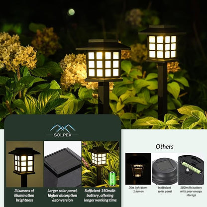 SOLPEX Solar Outdoor Lights,12 Pack Solar Path Lights, Walkway Lights Outdoor, Garden Light, Solar-Powered Pathway Waterproof for Garden, Yard, Landscape and Driveway(Warm White)