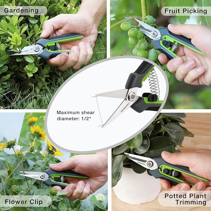 WORKPRO Pruning Shears,6.25'' Gardening Hand Scissors with Sheath,Stainless Steel Straight Blade Hand Pruner for Precision Pruning and Trimming