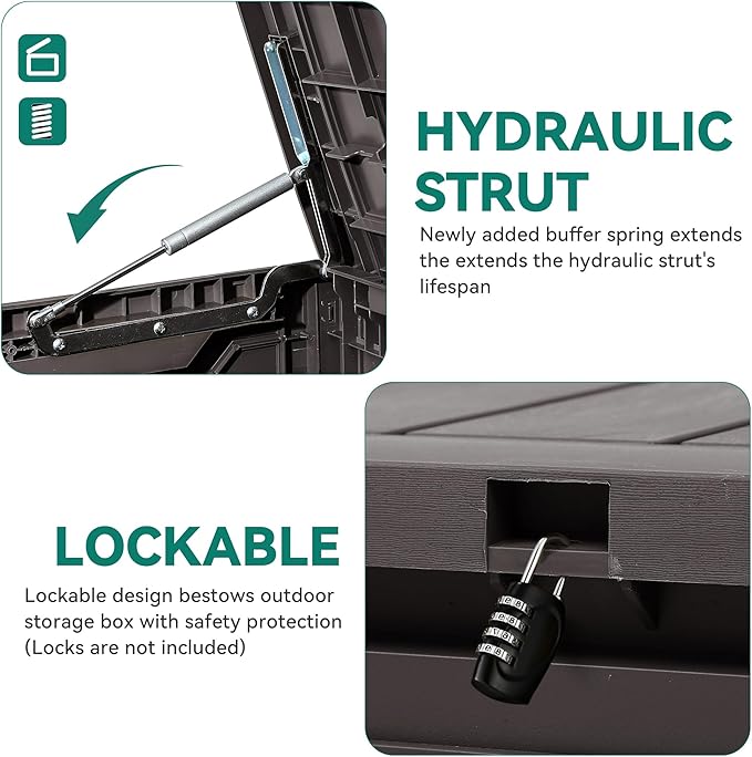 YITAHOME 80 Gallon Outdoor Storage Box | Large Water Resistant Resin Deck Box, Indoor Outdoor Lockable Storage Container for Patio, Garden, Cushions, Tools, Equipment