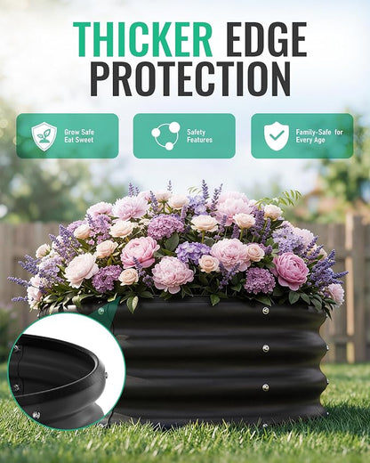 ZXZYHFTY Raised Garden Bed, 0.6 mm Galvanized Steel Round Planter Box with Open Bottom, Metal Raised Garden Bed for Vegetables Flowers Herbs Mailbox Planter Accent, 2 x 2 x 1 FT, 2 Pack Black