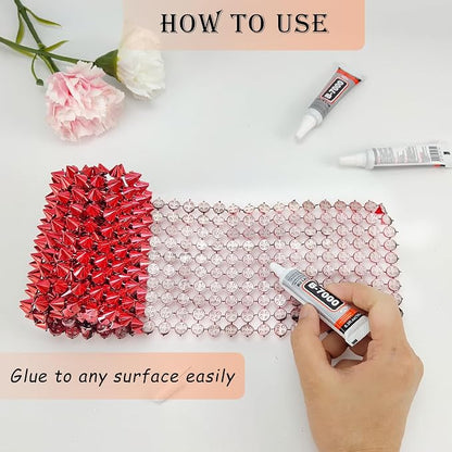 1 Yard Spike for Crafts Stude for Clothing, Red Spike Stud with Glue, Cone Flatback Plastic Trim Mesh for Holloween Party Decoration Costume DIY Crafts