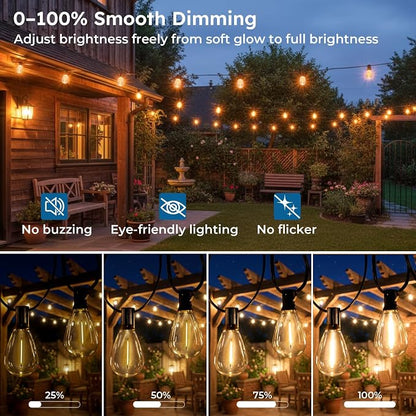 GvvooHome 100FT Outdoor String Light with S11 Plastic Bulbs, Low-Voltage LED Patio Light with App & Remote, Music Sync, 4 Lighting Modes, Dimmable & Waterproof for Backyard, Porch, Garden, Deck, Party