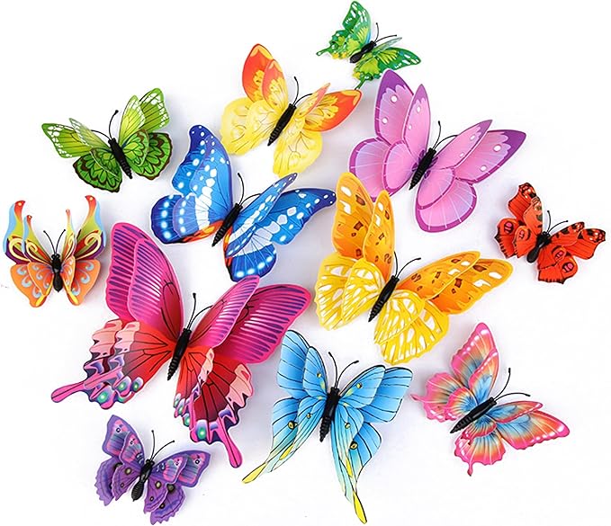 OPSEAM Butterfly Wall Décor 72 PCS, 3D Butterflies Stickers for Party Decorations with Magnets(Colorful, 72)