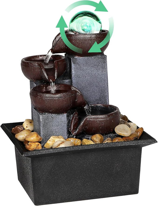 Tabletop Water Fountain-Indoor Waterfall-Desktop Fountain-Spinning Crystal Ball Lighting LED Colors from-Waterfall-Indoor Water Fountains with Natural River Rocks for Feng Shui Effect