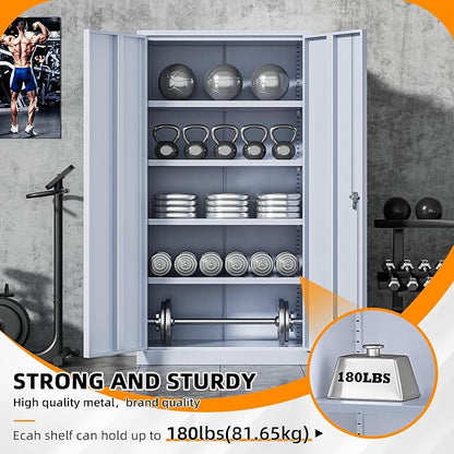 INTERGREAT Metal Storage Cabinet with Doors, 72" Locking Steel Storage Cabinet with Shelves, Tall Metal Cabinet Lockable Steel Cabinets for Home Office, Garage,(Cement)