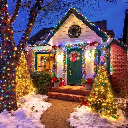JMEXSUSS 2 Pack Solar String Lights Outdoor Waterproof, Total 66 FT 200 LED Solar Christmas Lights Outdoor, Twinkle Light for Christmas Tree Outside Garden Yard Xmas Decor, Warm White to Multicolor