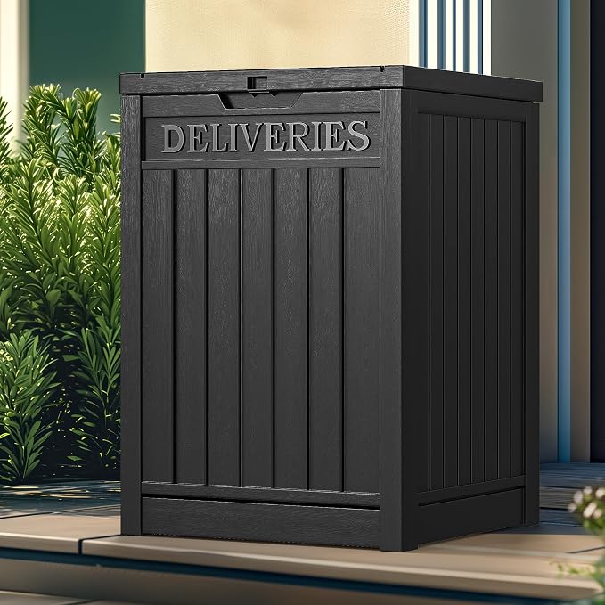YITAHOME Resin Package Delivery Box 51 Gallon | Secure Lockable Resin Package Delivery Container, Deck Box for Porch & Curbside, Black