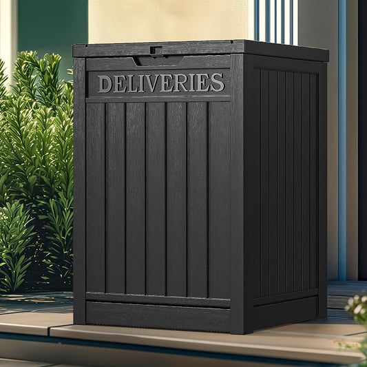 YITAHOME Resin Package Delivery Box 51 Gallon | Secure Lockable Resin Package Delivery Container, Deck Box for Porch & Curbside, Black