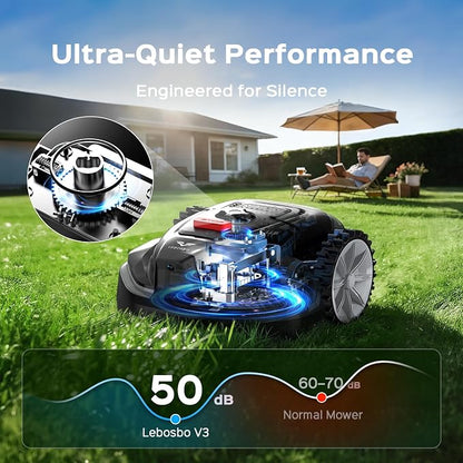 V3 Robotic Lawn Mower with AI Vision Technology, Adjustable Grass Cutting Height, APP Control, Low-Noise Performance, No-Go Zone Function, Efficient Robot Lawn Mower for Small Lawns(Jet Black)