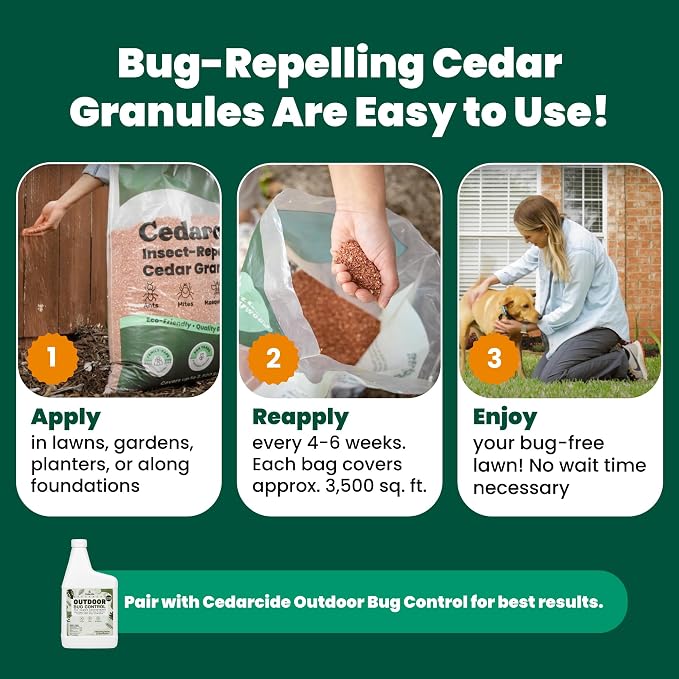 Cedarcide Lawn, Home & Garden Cedar Granules | Repels Fleas, Ticks, Ants & Mosquitoes | Smells Great, Easy to Use | 6 Bags (48 Lbs)