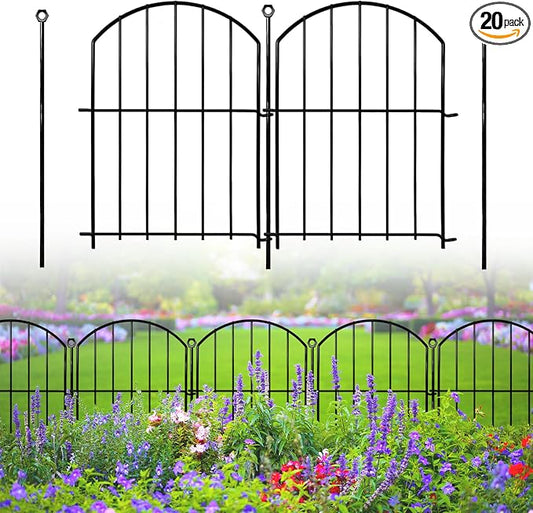 Decorative Garden Fence 17in x20ft, 20 Pack Rustproof Metal No Dig Fence Animal Barrier for Dog, Arched Flower Bed Edging Ornamental Wire Border Panel Fencing for Yard Patio Outdoor Decor