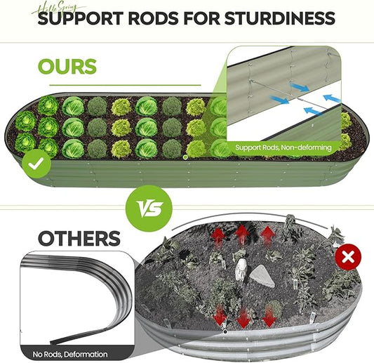 Galvanized Raised Garden Bed 1 Pack, 8x2x1ft Oval Metal Planter Box Outdoor with Support Rods & Corner Protection, Planter Beds for Vegetables, Fruits, Flowers (OliveGreen)