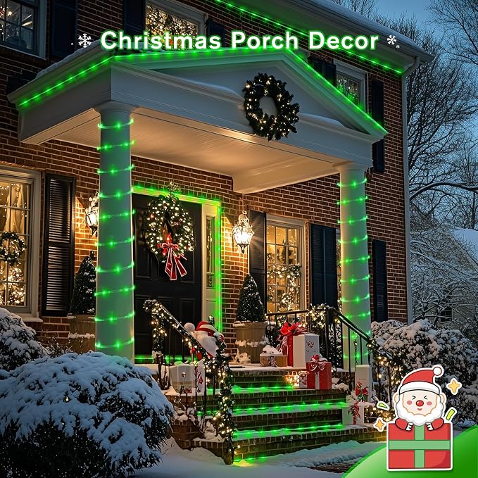 JMEXSUSS 2 * 200 LED Green Solar Halloween Lights | 66ft IP 65 Waterproof Solar Rope Lights Outdoor, 8 Modes Christmas Lights for Camp Trampoline Ladder Slide Tent