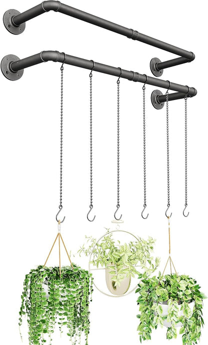 SOFITORG 38.2" Metal Plant Hanging Rod, 6 Chains, 2 Pack, Pots Not Included | Wall Plant Hanging Bar, Durable Hanging planter holder for Window Ceiling, Easy Assembly, All Hardware Included, Black