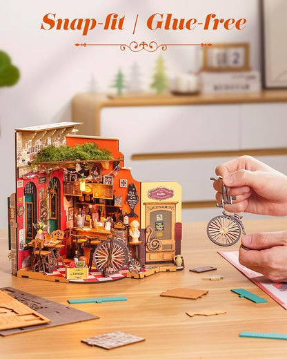 ROBOTIME DIY Miniature House Kit, Mini Diorama House for Adults, Wooden Furniture Kit with LED, Tiny House Dollhouse Building Kits for Halloween/Christmas/Birthday Gifts