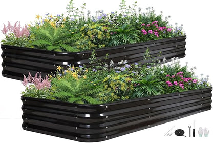 5 in 1 Galvanized Raised Garden Bed - 8x3x1ft (2Packs) Modular Planter Box Outdoor | Metal Raised Bed Kit with Bracing Rods for Gardening Vegetables Flowers Fruits Herbs (Gray)