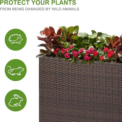 LEWIS&WAYNE Tall Planters for Outdoor Wicker Large Rectangular Block Box | All-Weather, Handmade PE Rattan, Removable Liner, Indoor Outdoor, Patio Porch Garden, Modern Design