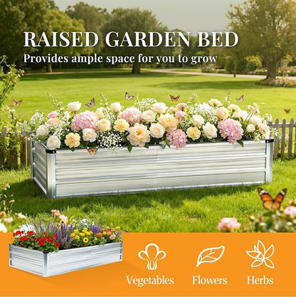 NEWBULIG Galvanized Raised Garden Bed Kit, 6x3x1ft 2 Pack Outdoor Metal Planters Box, Rectangular Raised Flower Beds for Planting Vegetables Flowers Herbs, Open Bottom, Easy Assembly, Silver