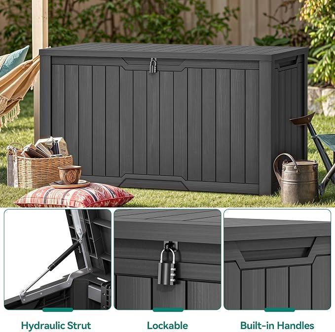 YITAHOME XXL 240 Gallon Large Outdoor Storage Deck Box for Patio Furniture | Outdoor Cushions, Garden Tools and Sports/ Pools Equipment, Weather Resistant Resin, Lockable (Dark Gray)